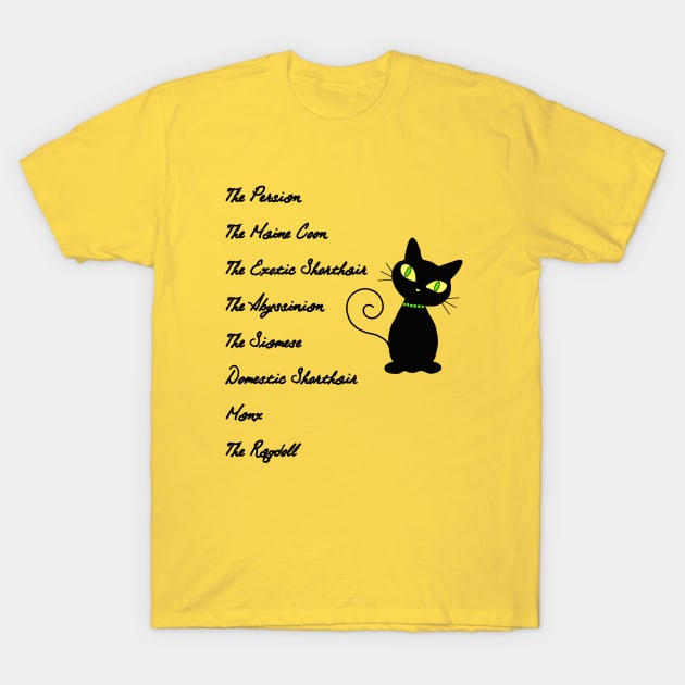 Cat Breeds T-Shirt by Color Fluffy